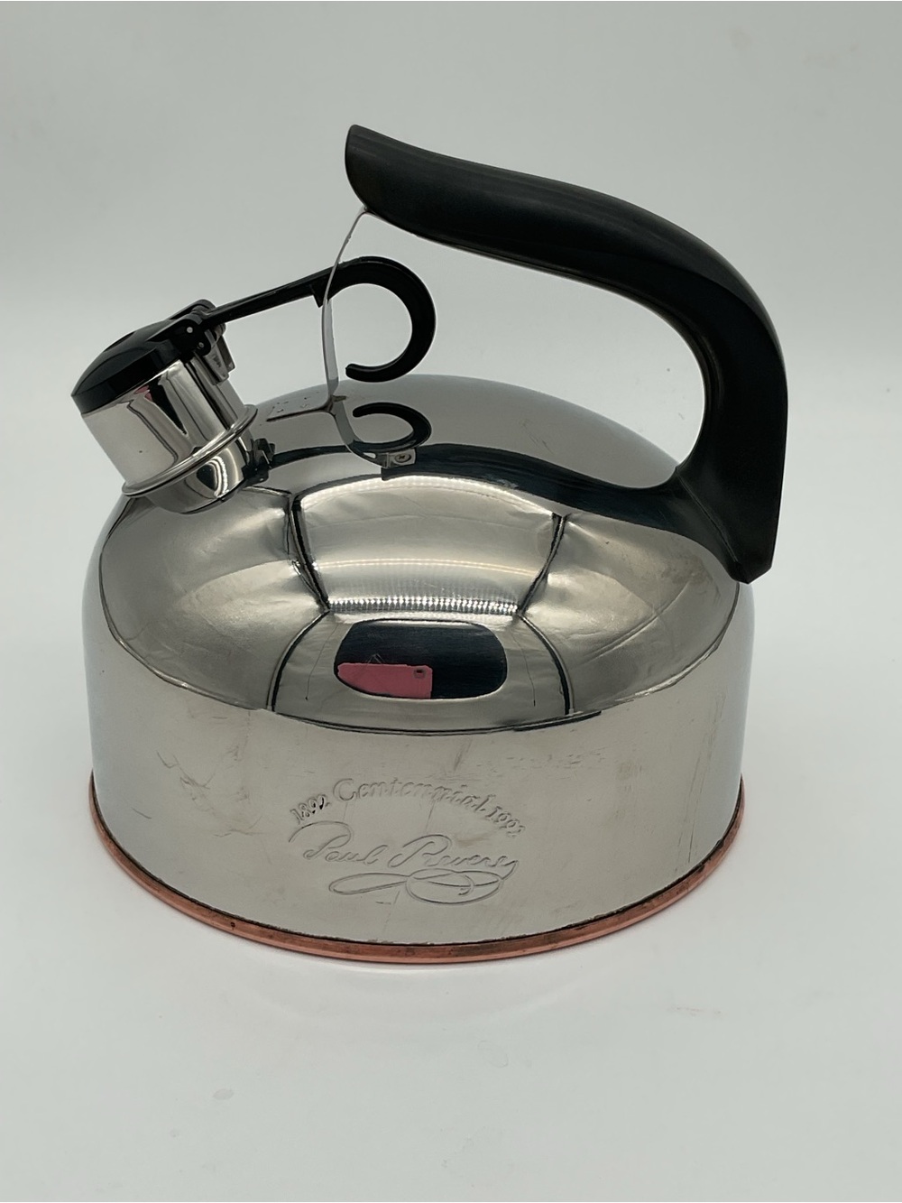 Revere Ware Copper Bottom Stainless Steel Whistling Tea Kettle with Black Handle